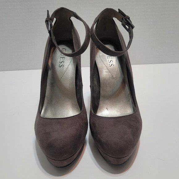 GUESS gray suede platform heels with ankle strap, size 6.5 - Picture 10 of 15